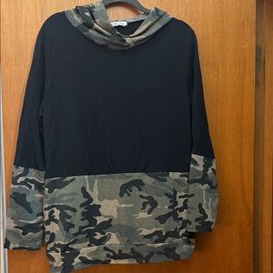 Women’s Black and Camouflage Hoodie Sweater